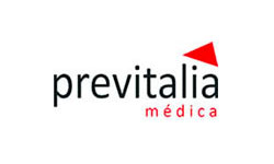 Logo de la clínica Previtalia en negro y rojo